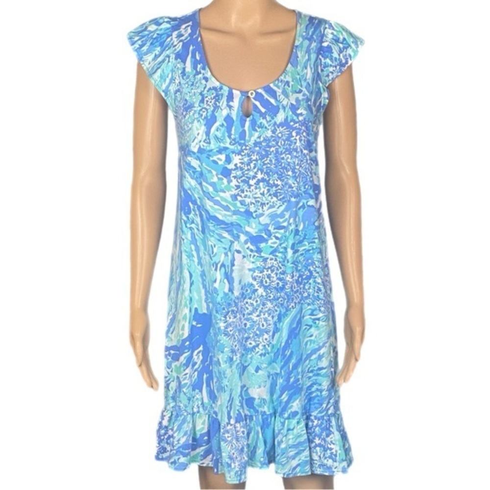 LILLY PULITZER Rejina Shift Dress in Blue Haven Hey Hey Soliel print Small EUC